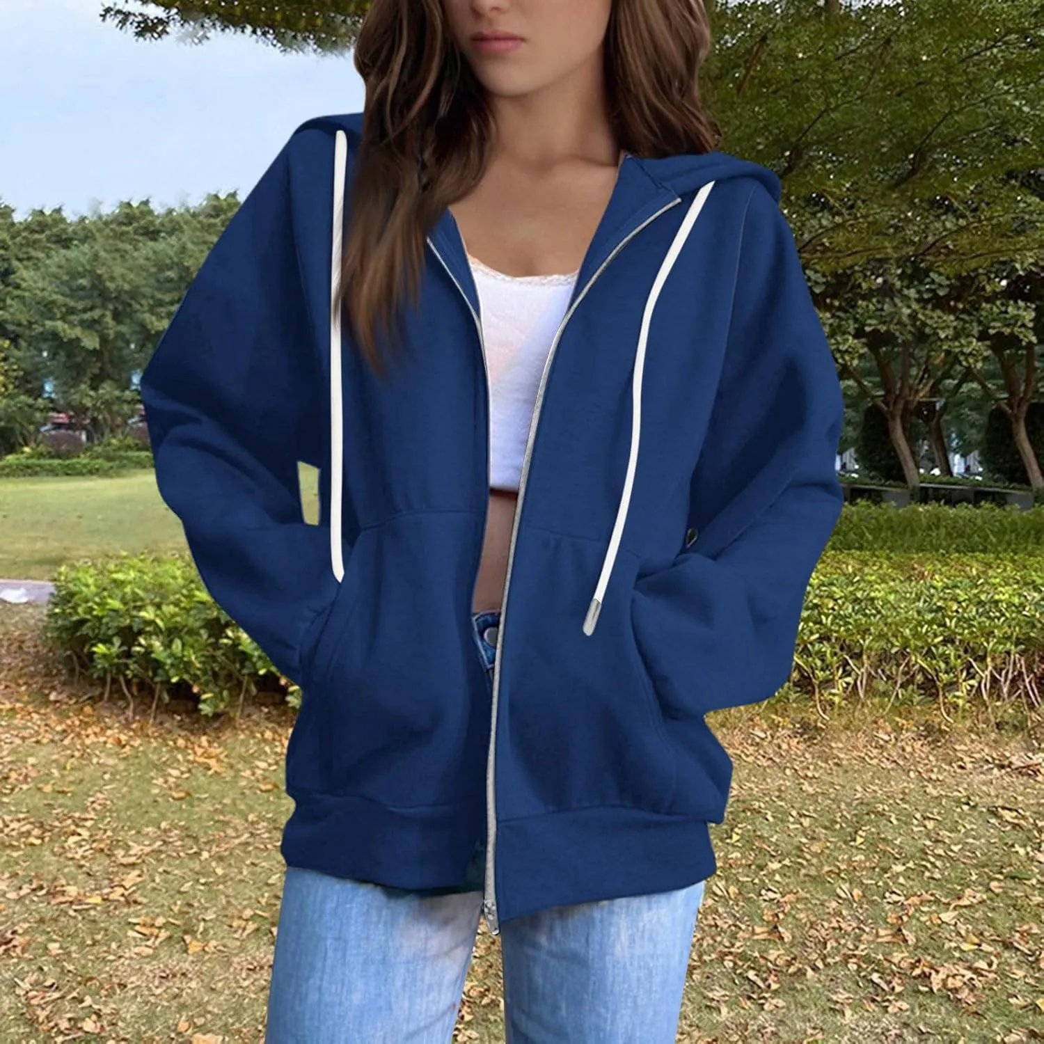 2025 Us Women'S Lightweight Casual Hooded Sweatshirts With Long Sleeves Pockets And Secure Zip Closure Oversized Thin Jacket
