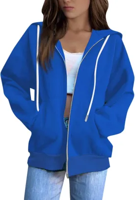 2025 Us Women'S Lightweight Casual Hooded Sweatshirts With Long Sleeves Pockets And Secure Zip Closure Oversized Thin Jacket