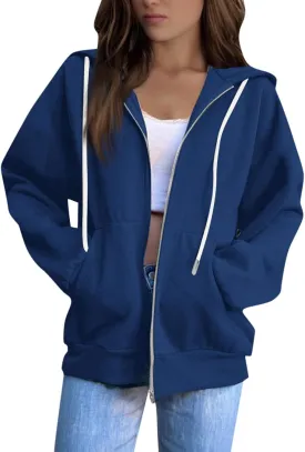 2025 Us Women'S Lightweight Casual Hooded Sweatshirts With Long Sleeves Pockets And Secure Zip Closure Oversized Thin Jacket
