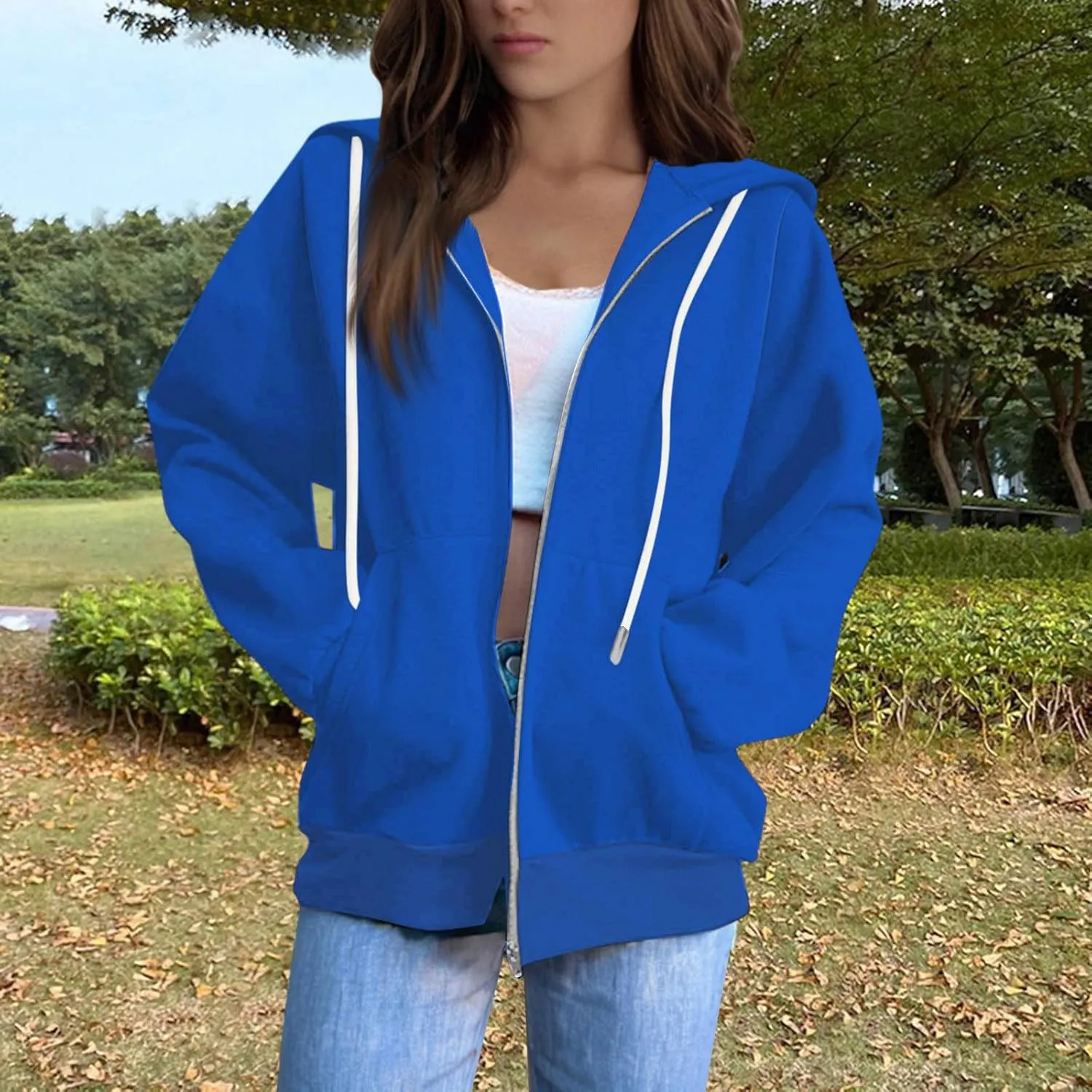 2025 Us Women'S Lightweight Casual Hooded Sweatshirts With Long Sleeves Pockets And Secure Zip Closure Oversized Thin Jacket
