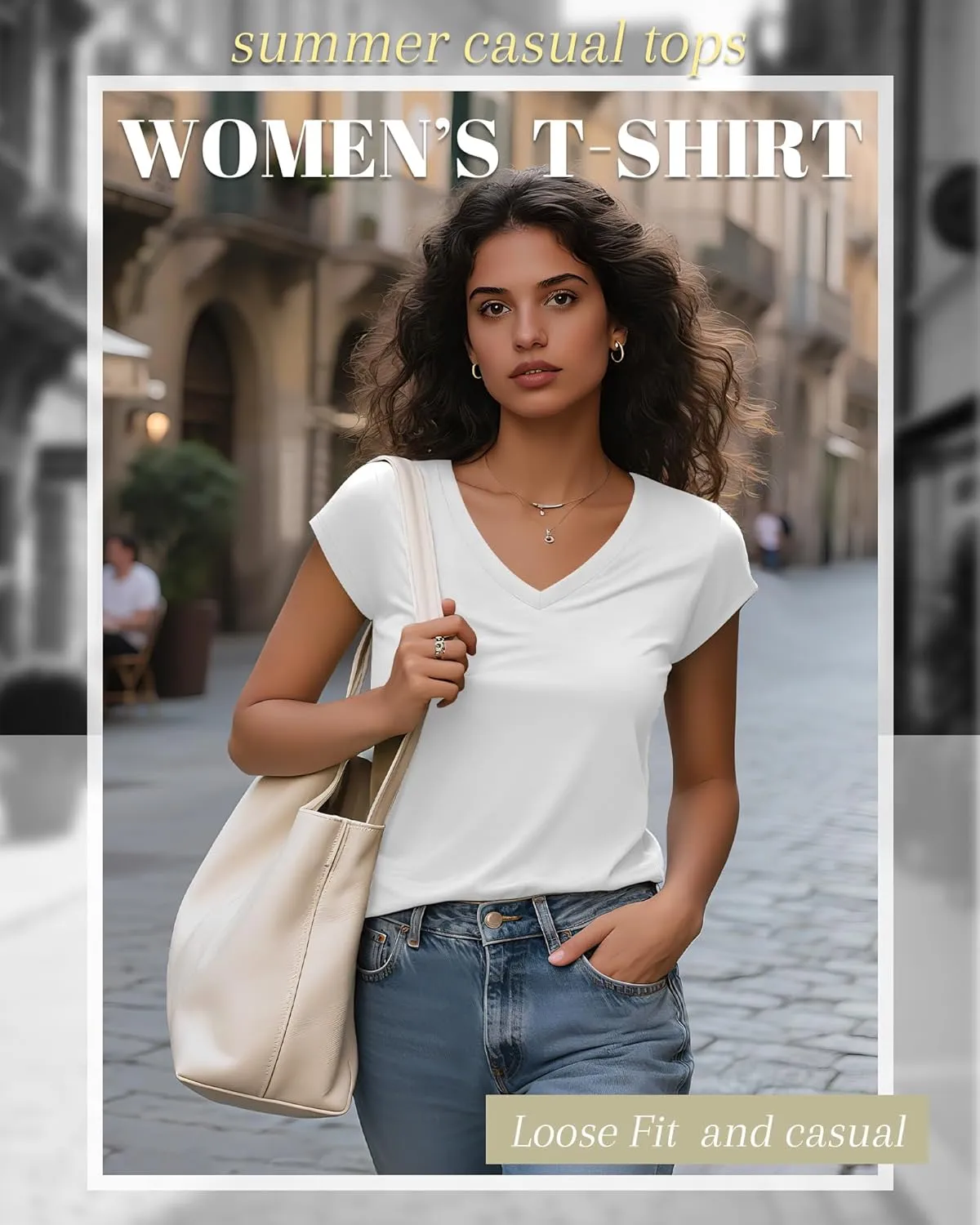 4 Pack Womens Cap Sleeve T Shirts, Cotton V Neck Shirts Casual Loose Fit Tank Tops Summer Basic Solid Color Tee