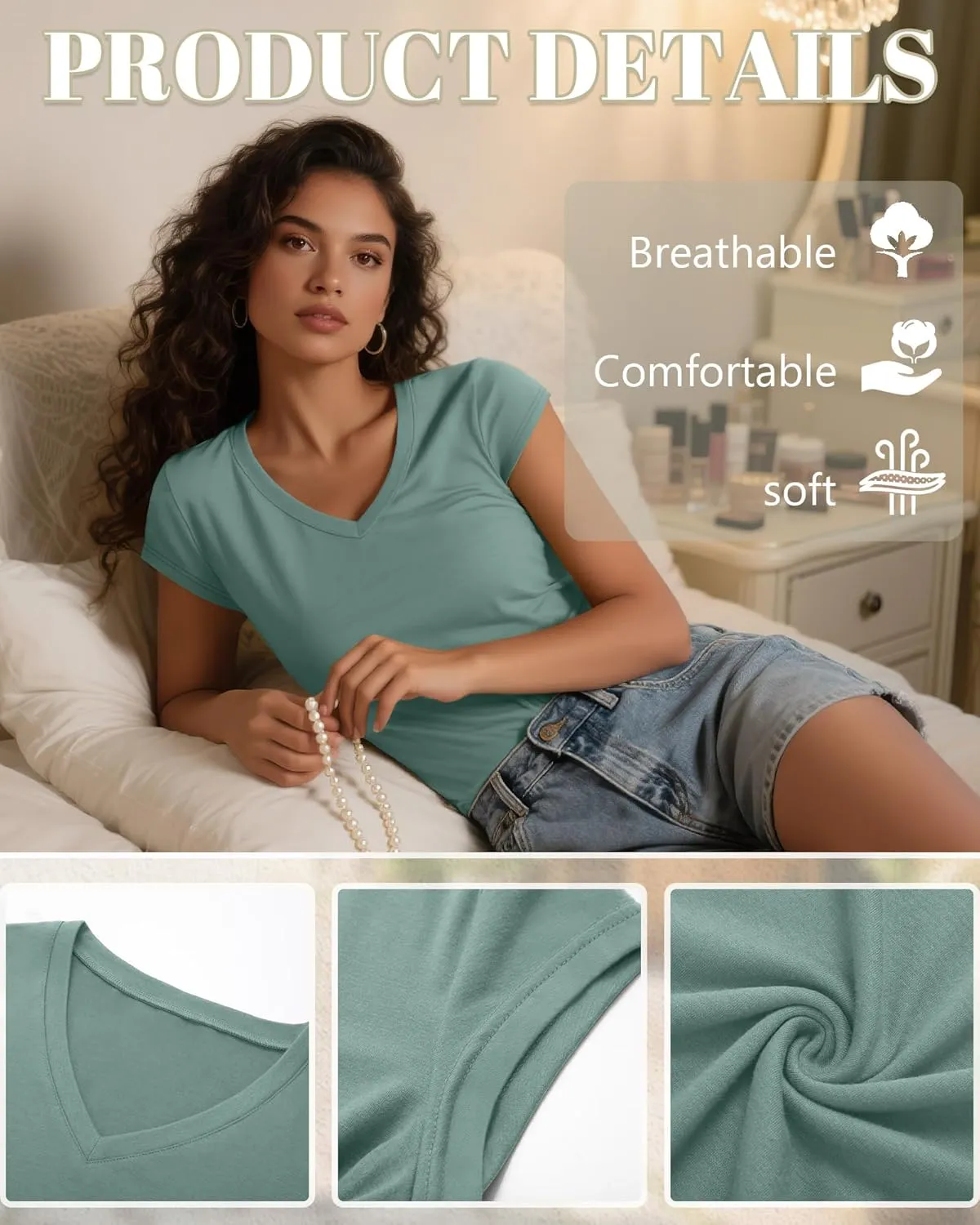 4 Pack Womens Cap Sleeve T Shirts, Cotton V Neck Shirts Casual Loose Fit Tank Tops Summer Basic Solid Color Tee