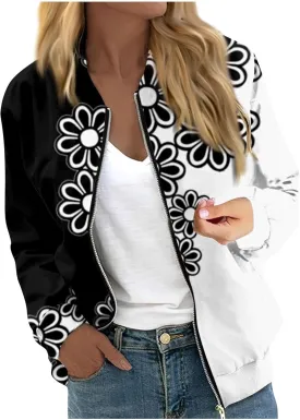 Bomber Jacket Women 2024 Trendy Full Zip Up Coat Long Sleeve Outwear Lightweight Windbreaker Outerwear Fall Jackets