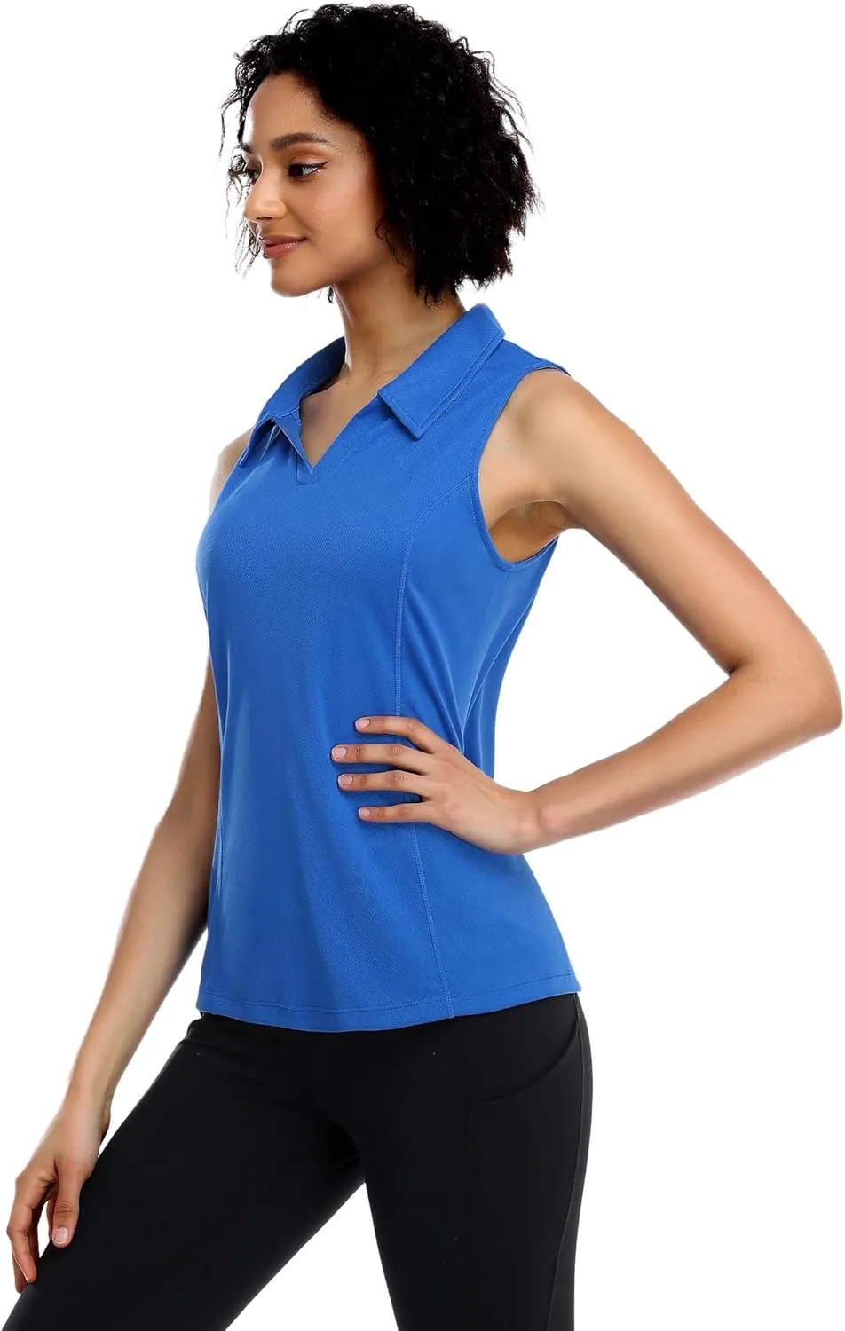 COOrun Women's Golf Polo Shirts Sleeveless Quick Dry Tennis T-Shirts Lightweight V-Neck with Collar Tank Top