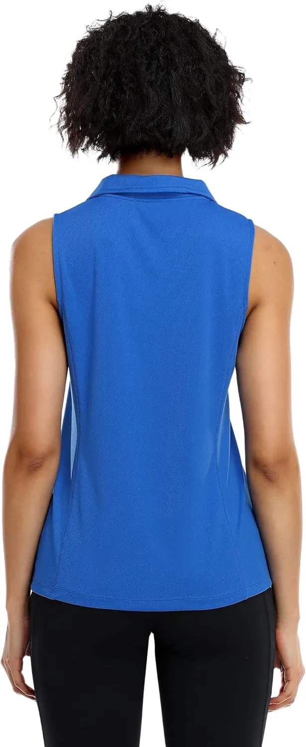 COOrun Women's Golf Polo Shirts Sleeveless Quick Dry Tennis T-Shirts Lightweight V-Neck with Collar Tank Top