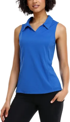 COOrun Women's Golf Polo Shirts Sleeveless Quick Dry Tennis T-Shirts Lightweight V-Neck with Collar Tank Top