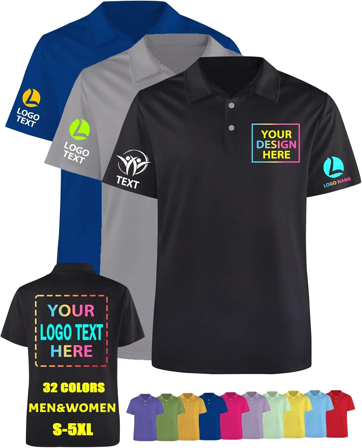 Custom Polo Shirts Personalized for Men Women Design Your Own Printed Golf Polos with Picture Logo Text, S-5XL