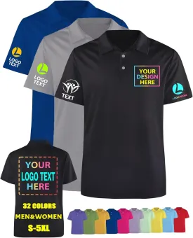 Custom Polo Shirts Personalized for Men Women Design Your Own Printed Golf Polos with Picture Logo Text, S-5XL