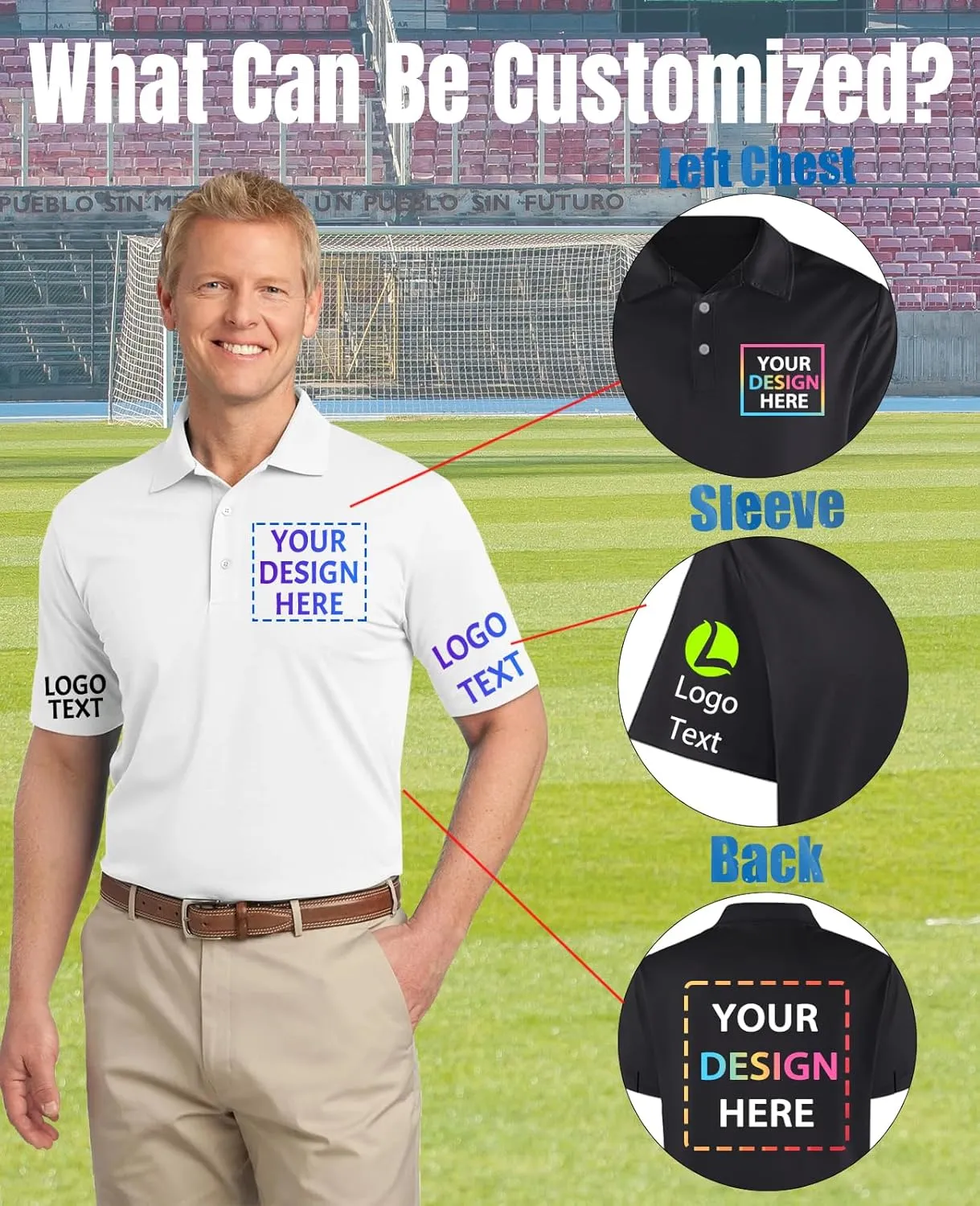 Custom Polo Shirts Personalized for Men Women Design Your Own Printed Golf Polos with Picture Logo Text, S-5XL