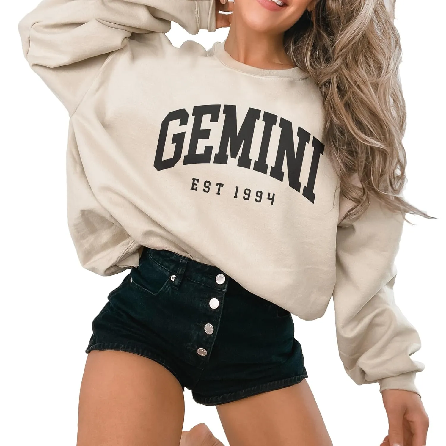 Custom Year Gemini Birthday Sweatshirt - Zodiac Star Sign Astrology Sweater For Women - Vintage Varsity Aesthetic Style - Unisex Graphic Crewneck Sweatshirt