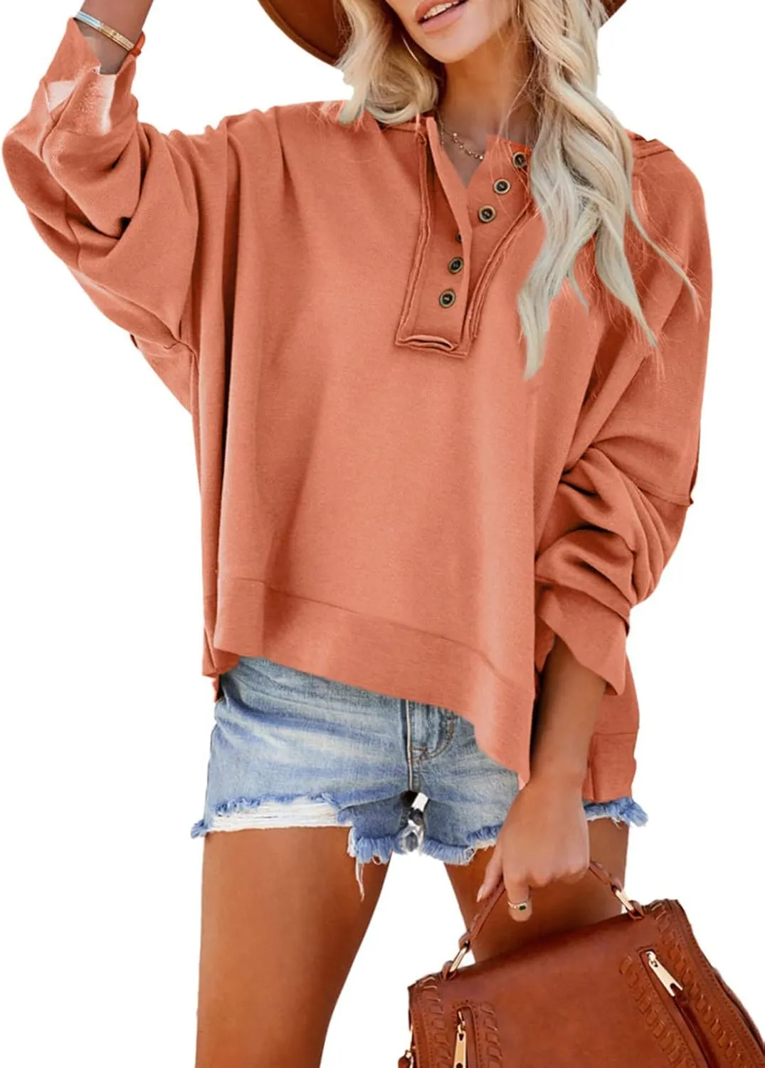 Dokotoo Hoodies for Women 2024 Fashion Fall V Neck Button Down Long Sleeve Hooded Sweatshirts Tops