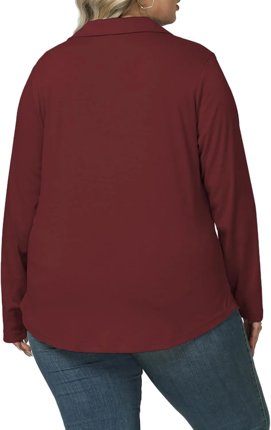DOLNINE Womens Plus-Size-Polo-Shirts Classic V Neck Casual Solid Color Long Sleeve Collared Loose Tunic Tops XL-5XL
