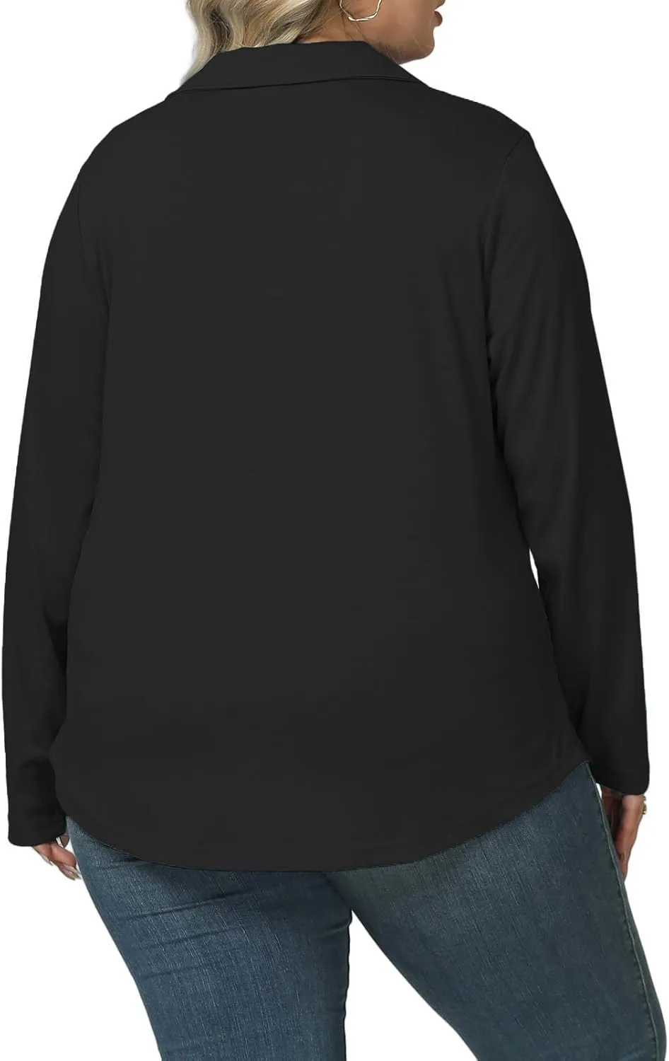 DOLNINE Womens Plus-Size-Polo-Shirts Classic V Neck Casual Solid Color Long Sleeve Collared Loose Tunic Tops XL-5XL