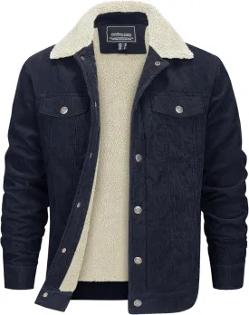 EKLENTSON Men's Corduroy Jackets Sherpa Lined Winter Coats Thermal Warm Fleece Jacket Casual Lapel Trucker Jackets