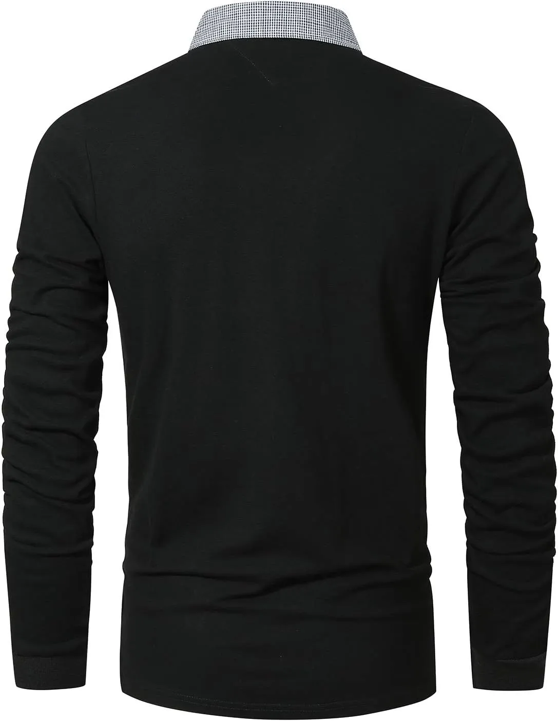 GHYUGR Men's Classic Plaid Splicing Long Sleeve Golf Polo Real Pocket Business Casual T-Shirt