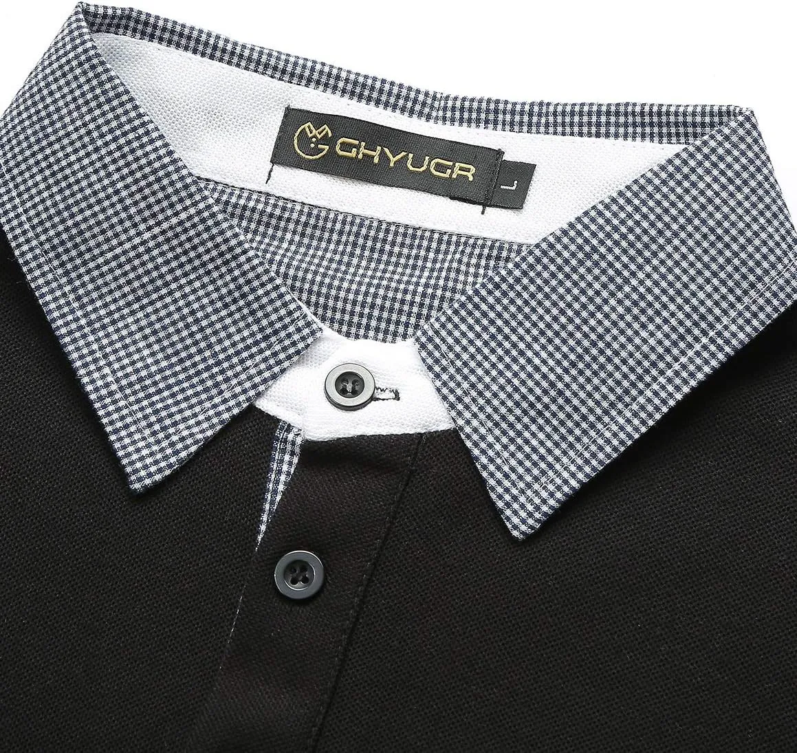 GHYUGR Men's Polo Shirts Short Sleeve Slim Fit Polo Casual Plaid Splice T-Shirts