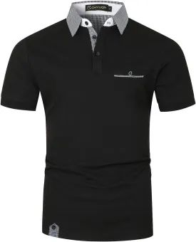 GHYUGR Men's Polo Shirts Short Sleeve Slim Fit Polo Casual Plaid Splice T-Shirts