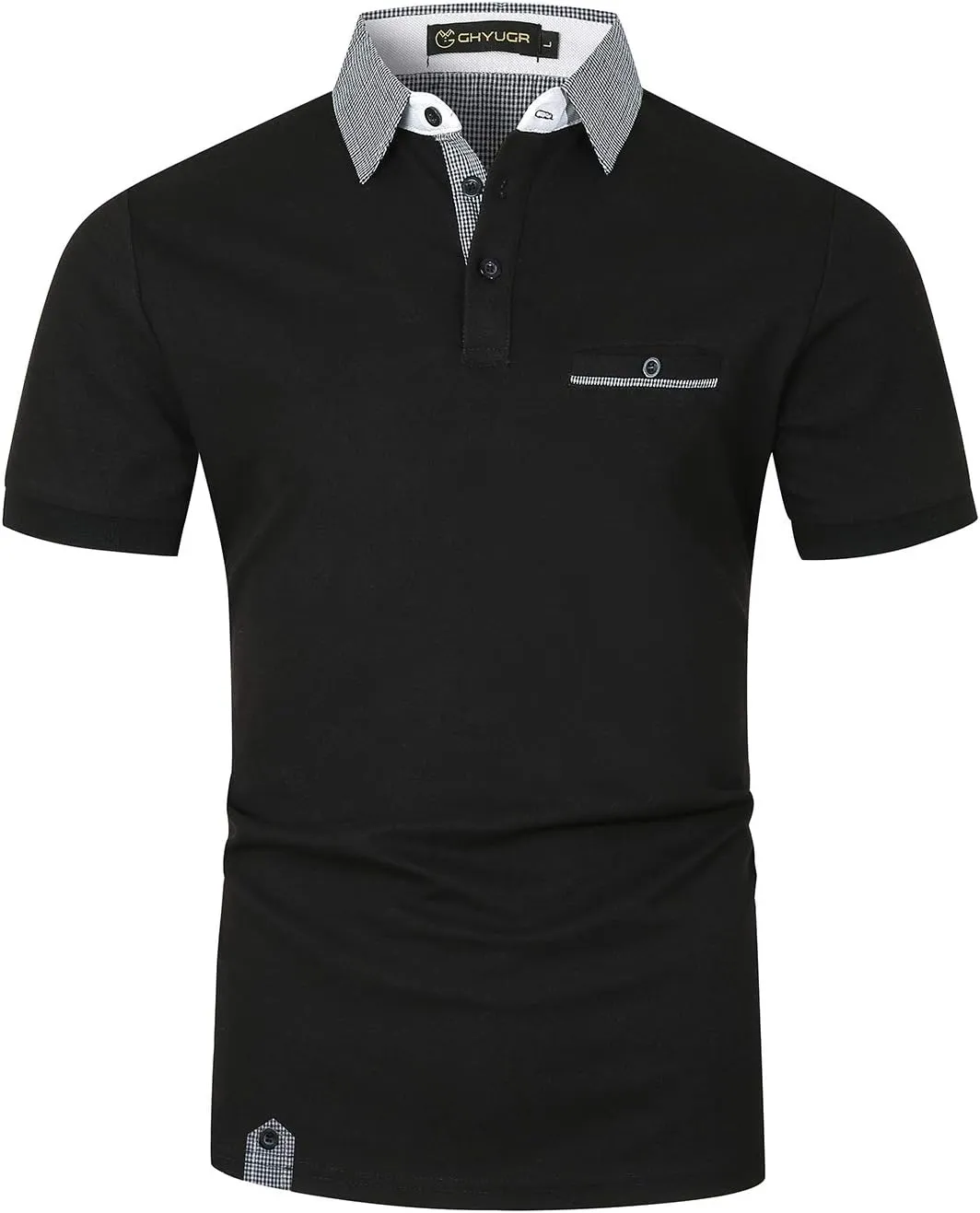 GHYUGR Men's Polo Shirts Short Sleeve Slim Fit Polo Casual Plaid Splice T-Shirts