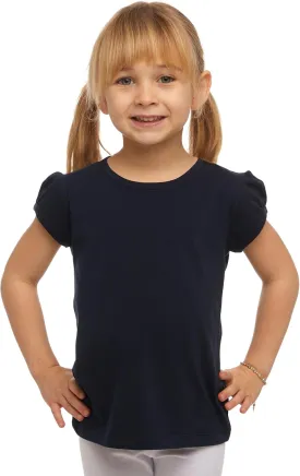 Girls Basic Short Puff Sleeve Round Neck T-Shirt, Turkish Cotton Round Neck Tee Tops