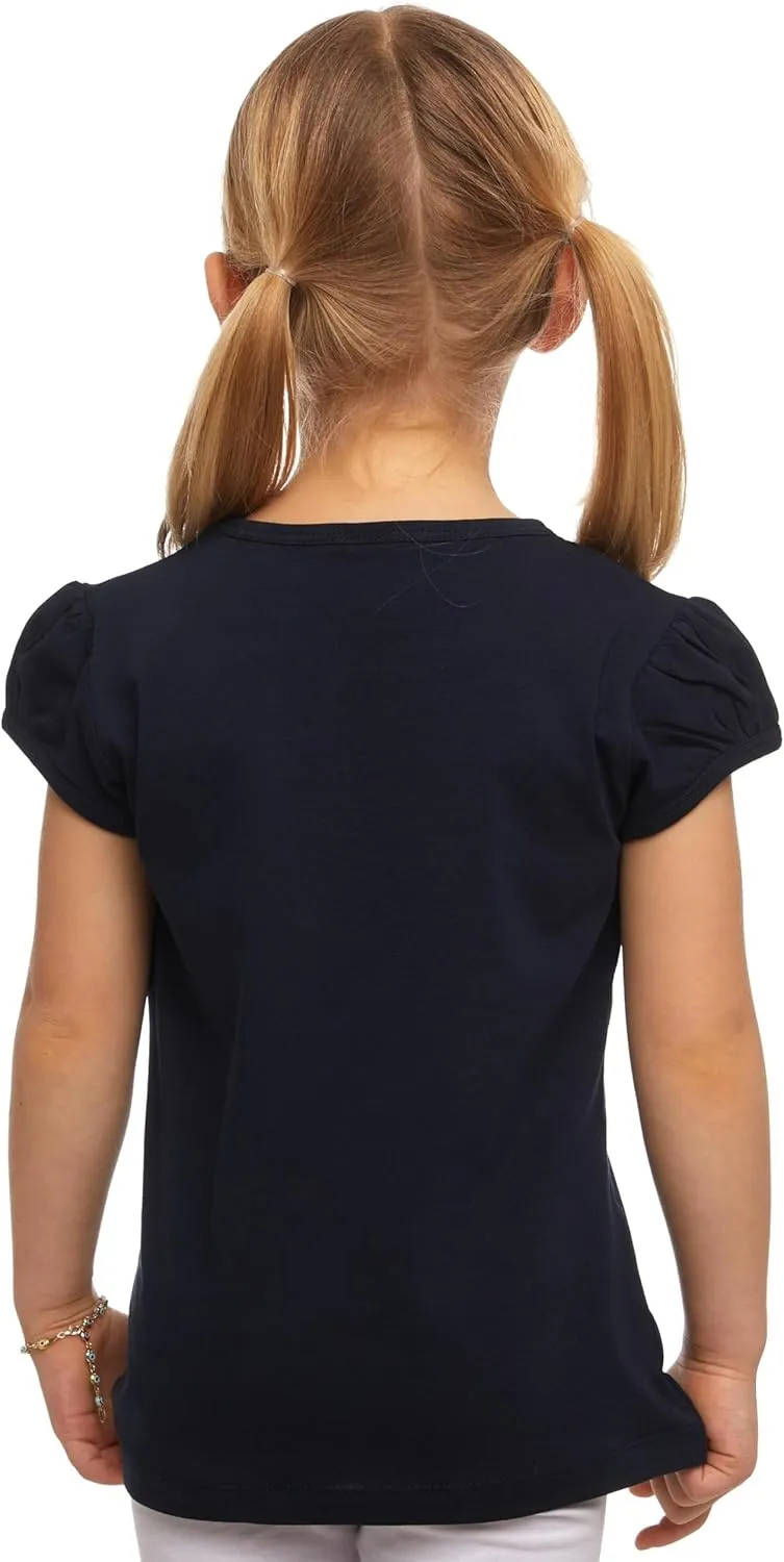 Girls Basic Short Puff Sleeve Round Neck T-Shirt, Turkish Cotton Round Neck Tee Tops