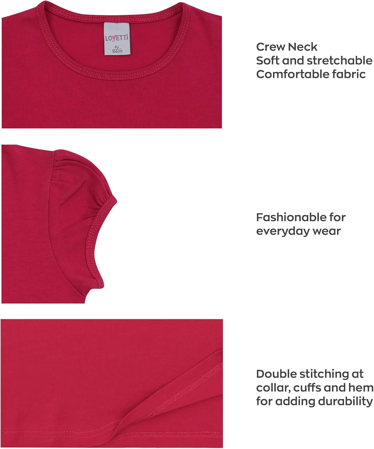 Girls Basic Short Puff Sleeve Round Neck T-Shirt, Turkish Cotton Round Neck Tee Tops
