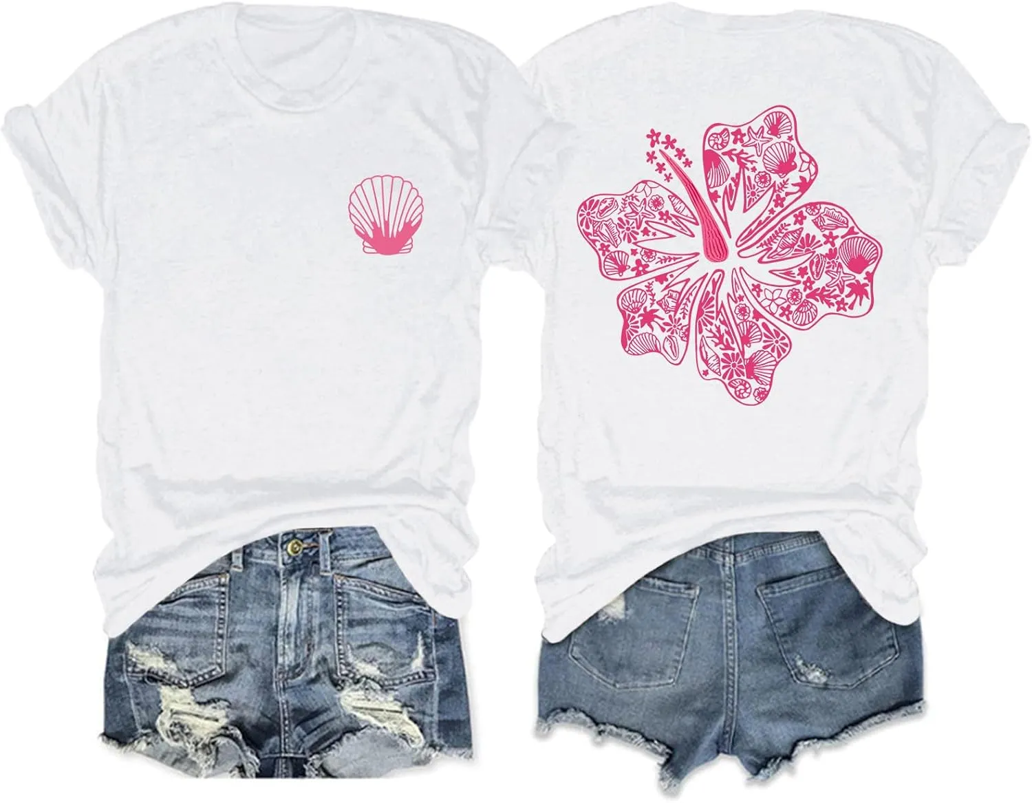 Hawaiian T Shirts for Women Oversized Aesthetic Hibiscus Flower Beach Shirt Teens Preppy Tropical Graphic Tee Tops