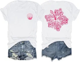 Hawaiian T Shirts for Women Oversized Aesthetic Hibiscus Flower Beach Shirt Teens Preppy Tropical Graphic Tee Tops