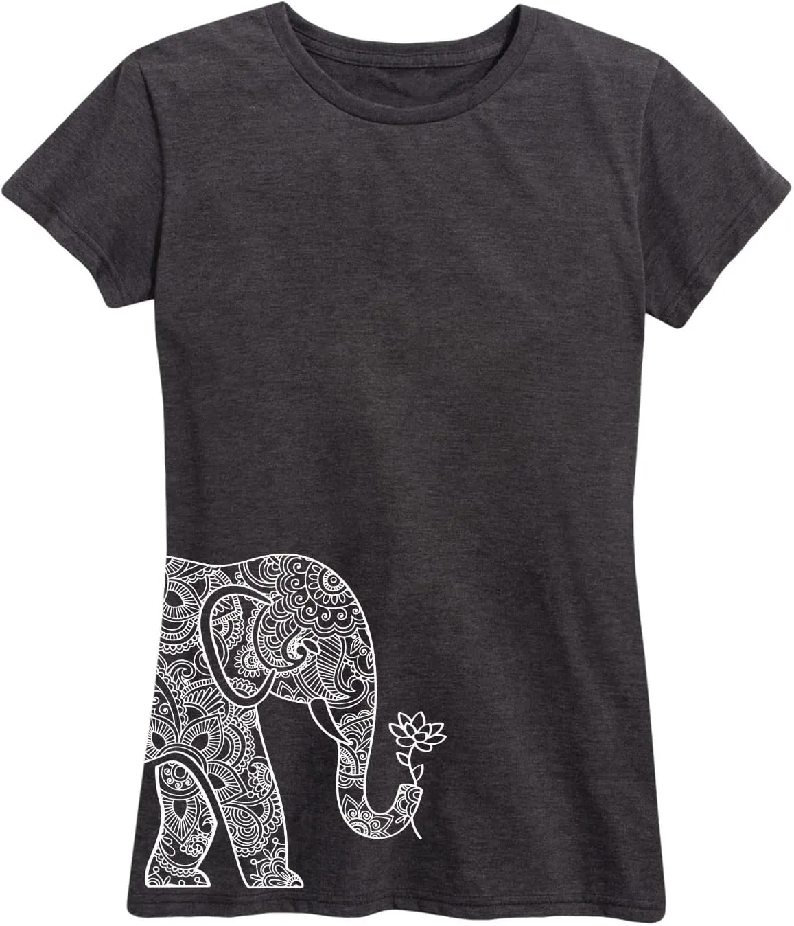 Instant Message - Left Side Elephant Holding Lotus - Women's Short Sleeve Graphic T-Shirt