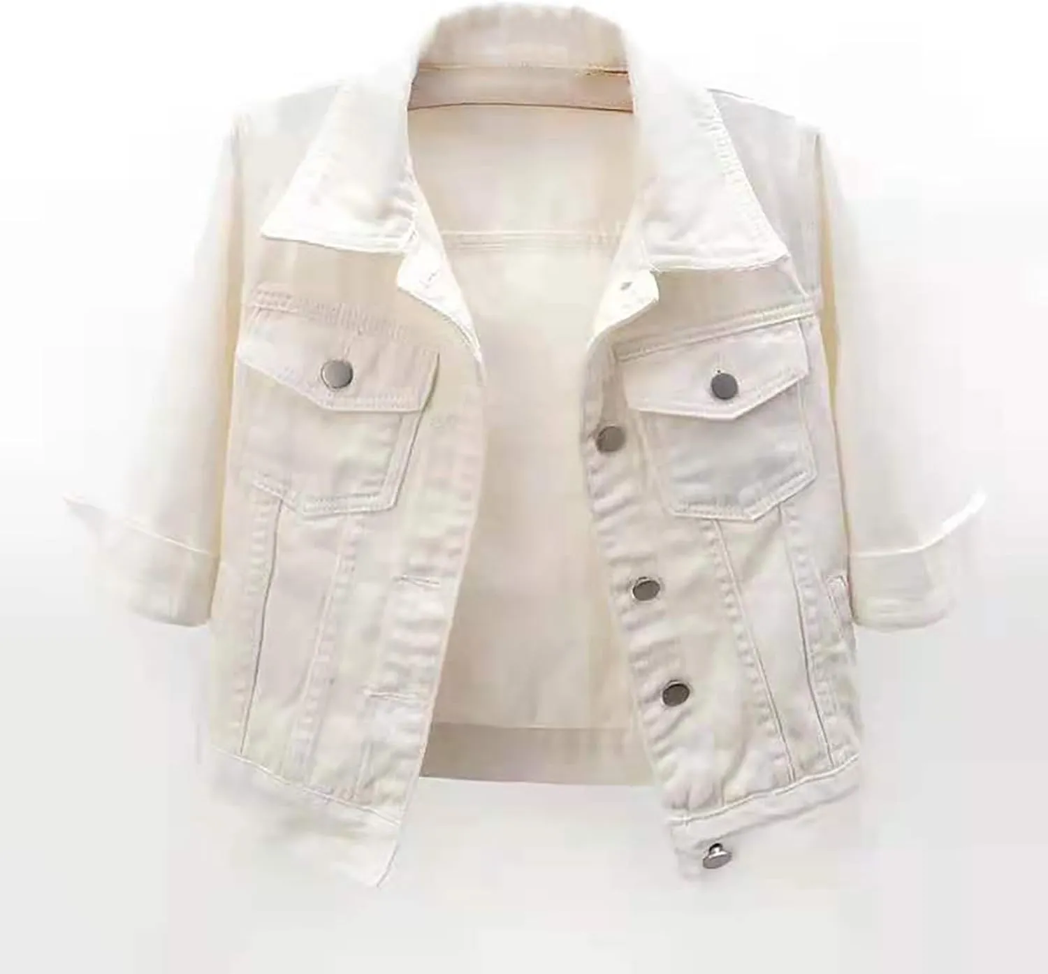 Jean Jacket Women 3/4 Sleeve Colored Cropped Denim Jacket Trendy Light Wash Short Jean Jacket Trucker Coat