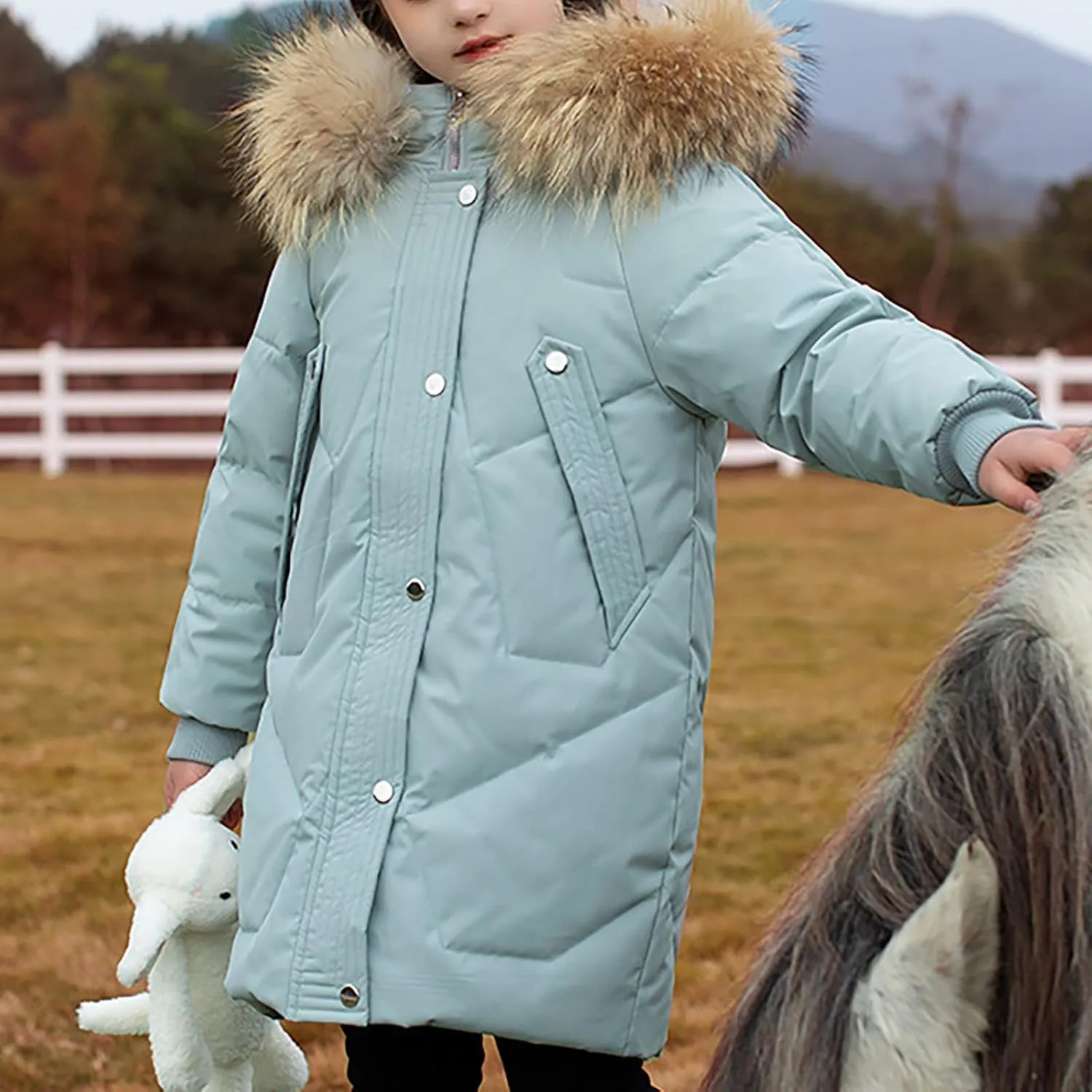 Kids Winter Coat Boys Girls Warm Down Puffer Jacket with Furry Hood Parka Padded Jacket Windproof Outerwear