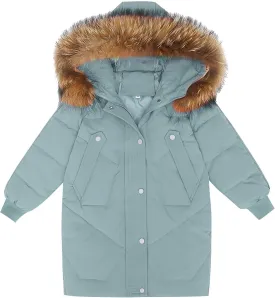 Kids Winter Coat Boys Girls Warm Down Puffer Jacket with Furry Hood Parka Padded Jacket Windproof Outerwear