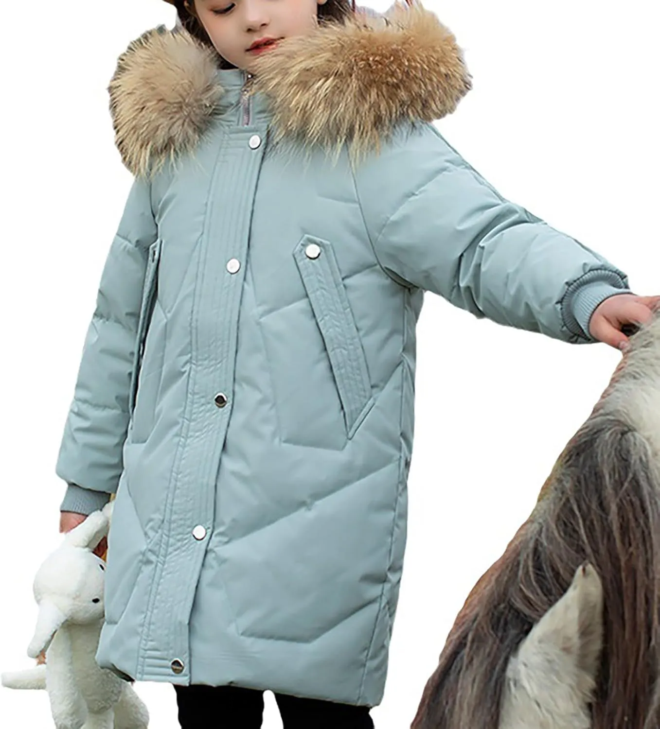 Kids Winter Coat Boys Girls Warm Down Puffer Jacket with Furry Hood Parka Padded Jacket Windproof Outerwear