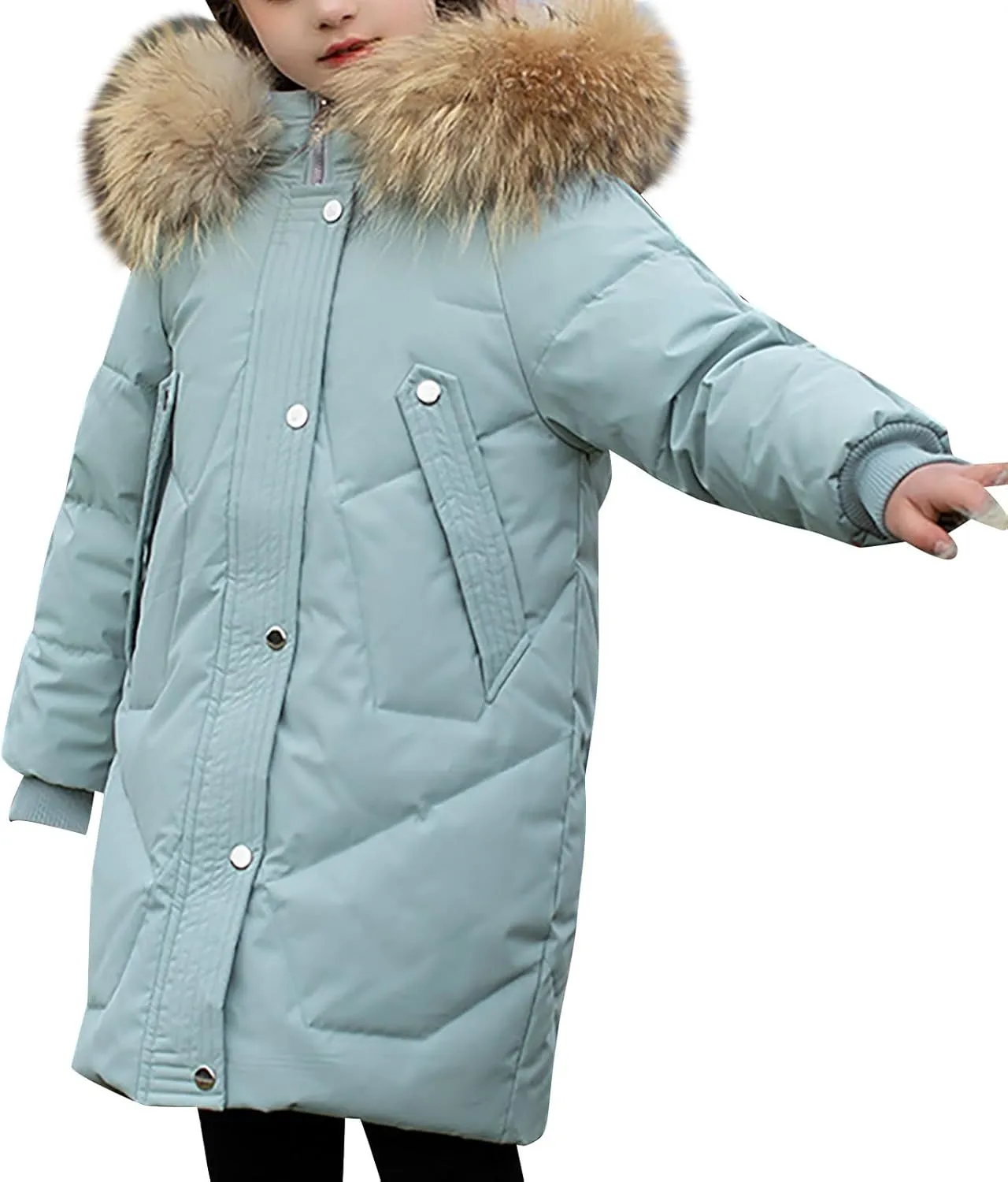 Kids Winter Coat Boys Girls Warm Down Puffer Jacket with Furry Hood Parka Padded Jacket Windproof Outerwear