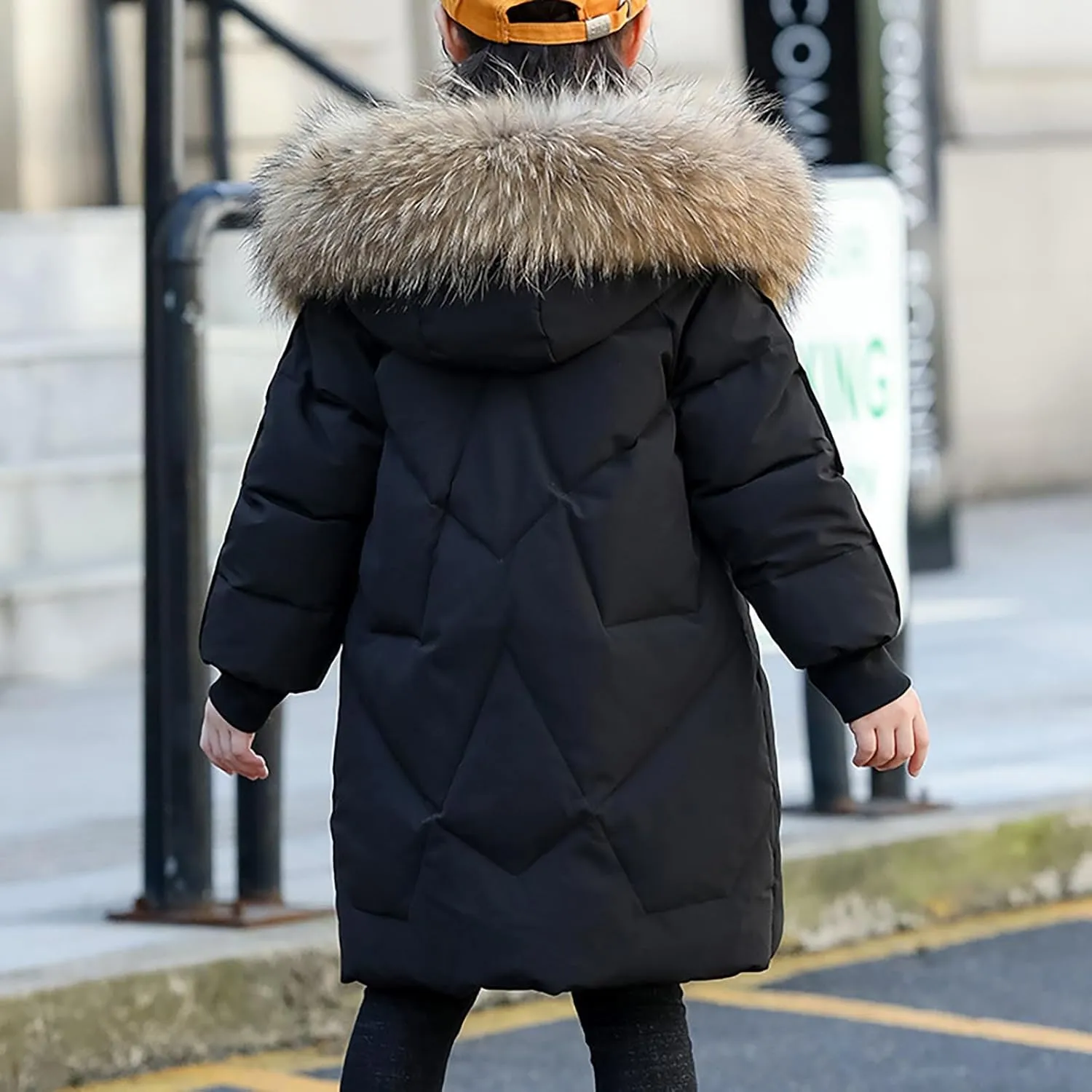 Kids Winter Coat Boys Girls Warm Down Puffer Jacket with Furry Hood Parka Padded Jacket Windproof Outerwear
