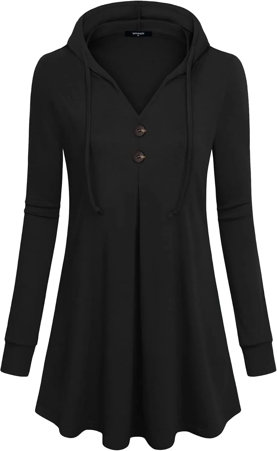 Lotusmile Women's Long Sleeve Hooded Tunic Tops Button Swing Pullover Hoodie Sweatshirts