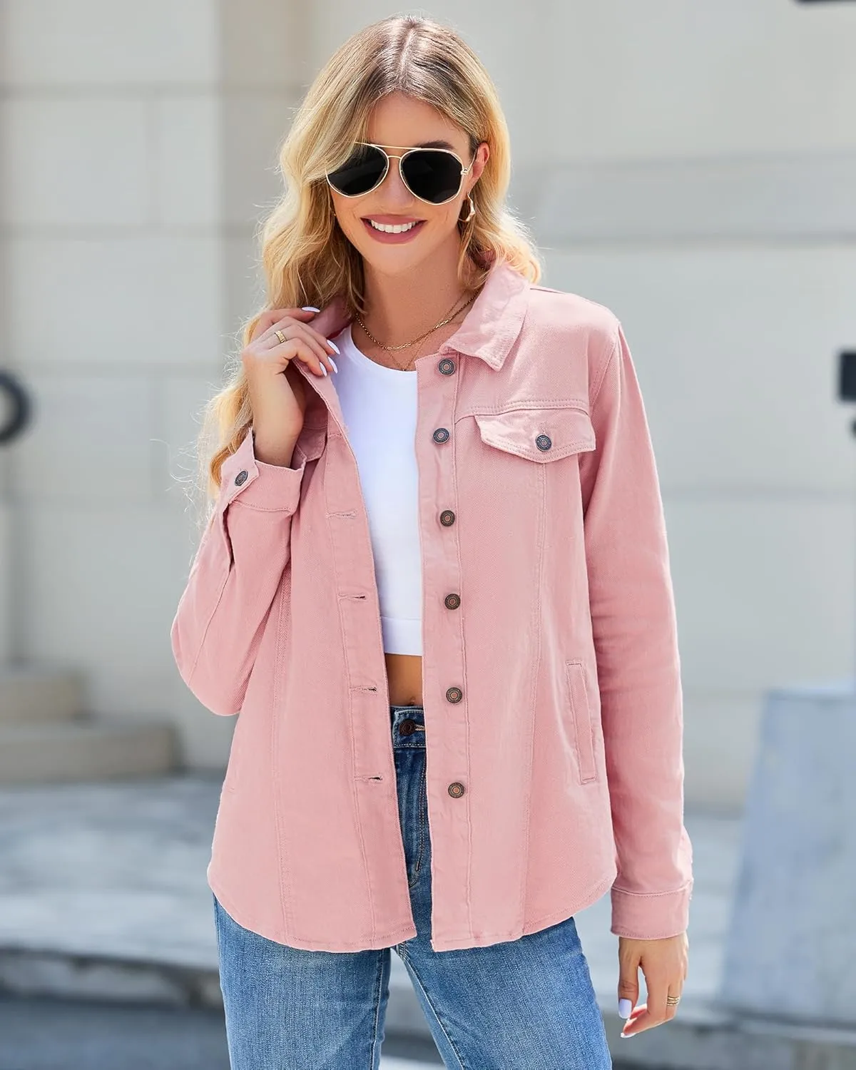 luvamia 2025 Jean Jackets for Women Fashion Denim Jacket Western Oversized Shacket Jacket Button Up with Pockets