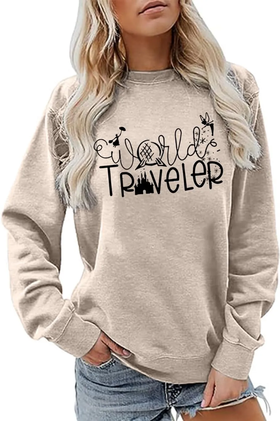 Magical Castle Sweatshirts for Womens Crewneck Long Sleeve Hoodies Letter Print Pullover Tops