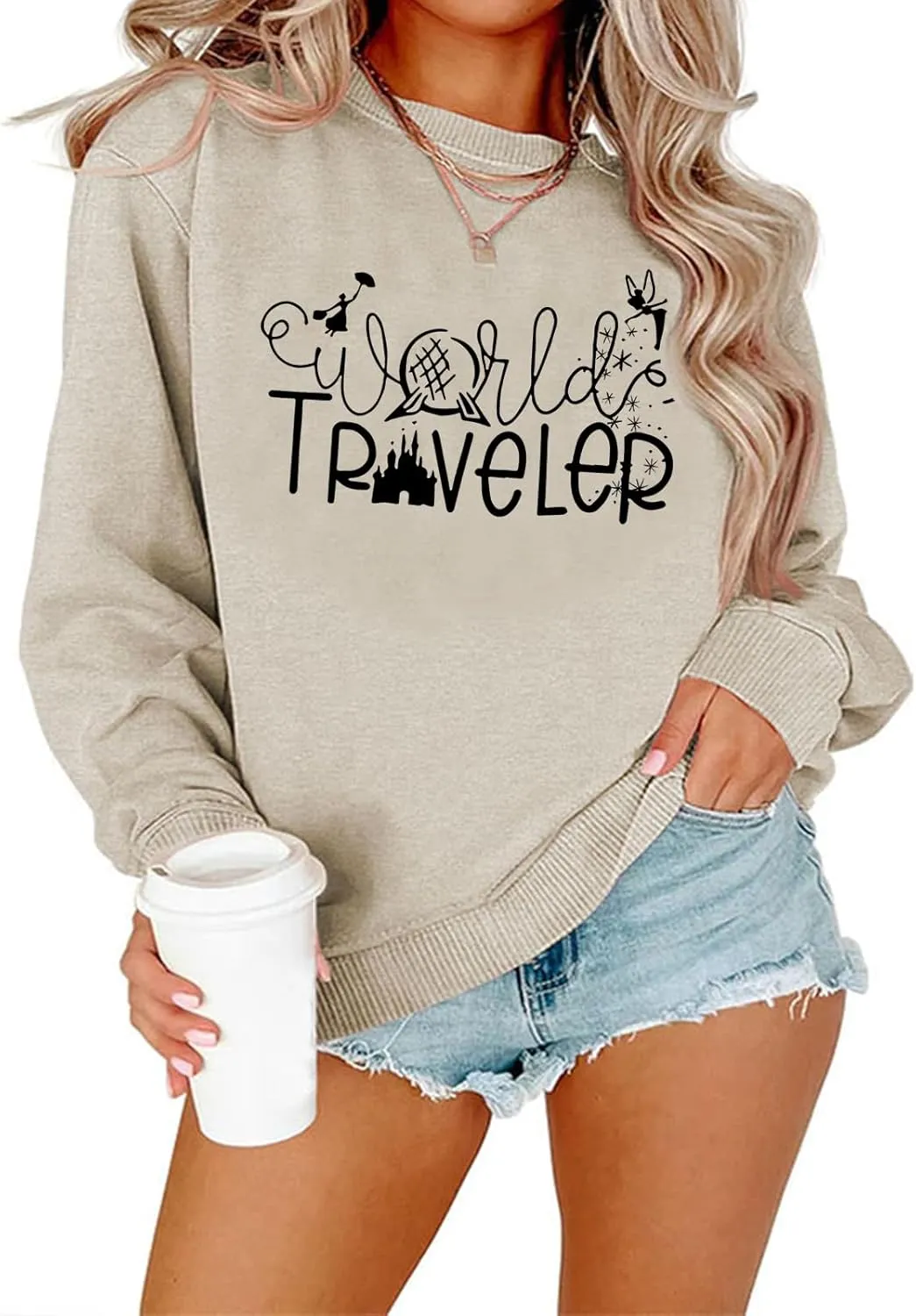 Magical Castle Sweatshirts for Womens Crewneck Long Sleeve Hoodies Letter Print Pullover Tops