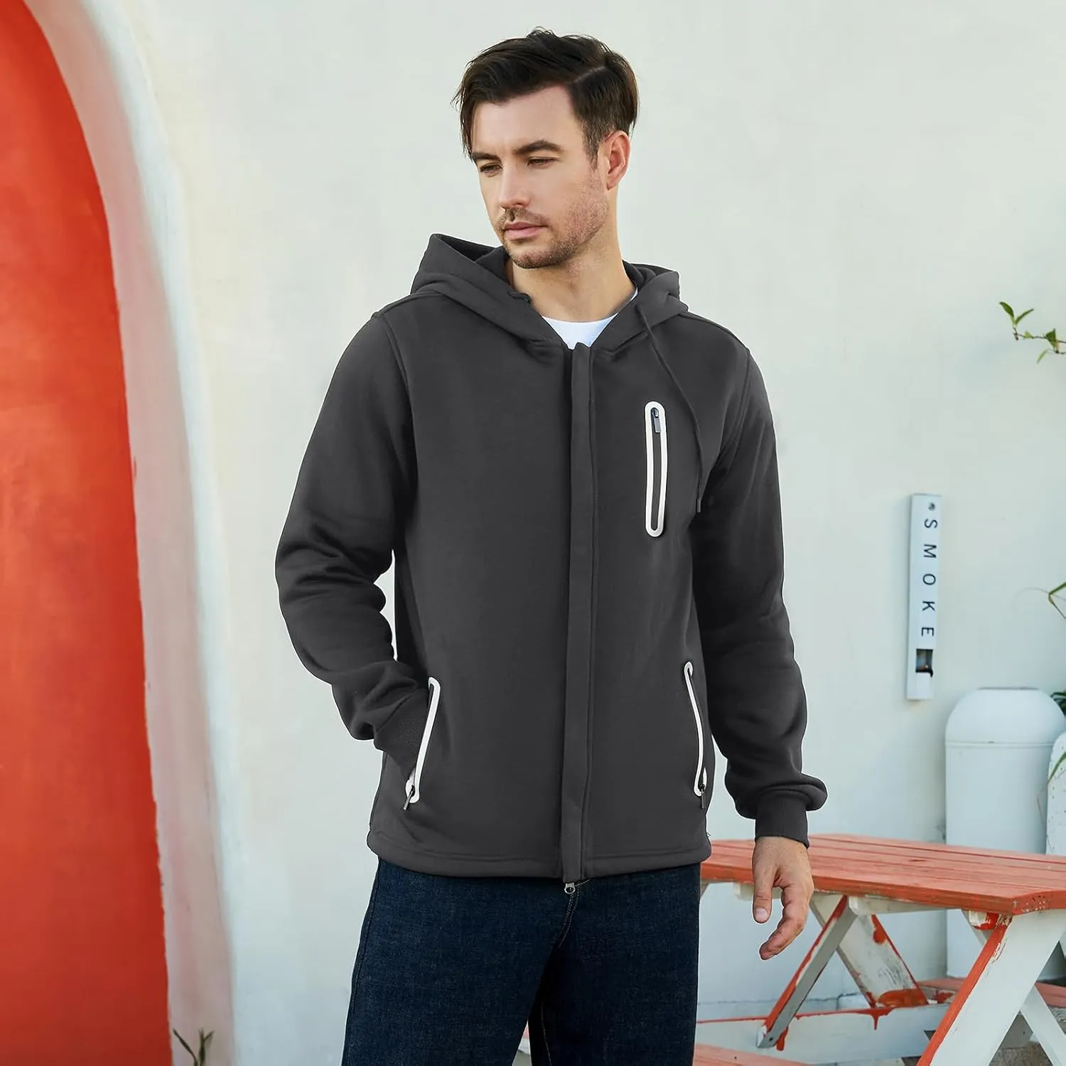 MANTORS Mens Fleece Jackets Contrast Hoodies Lightweight Sweatshirt Color Block Jacket Coats