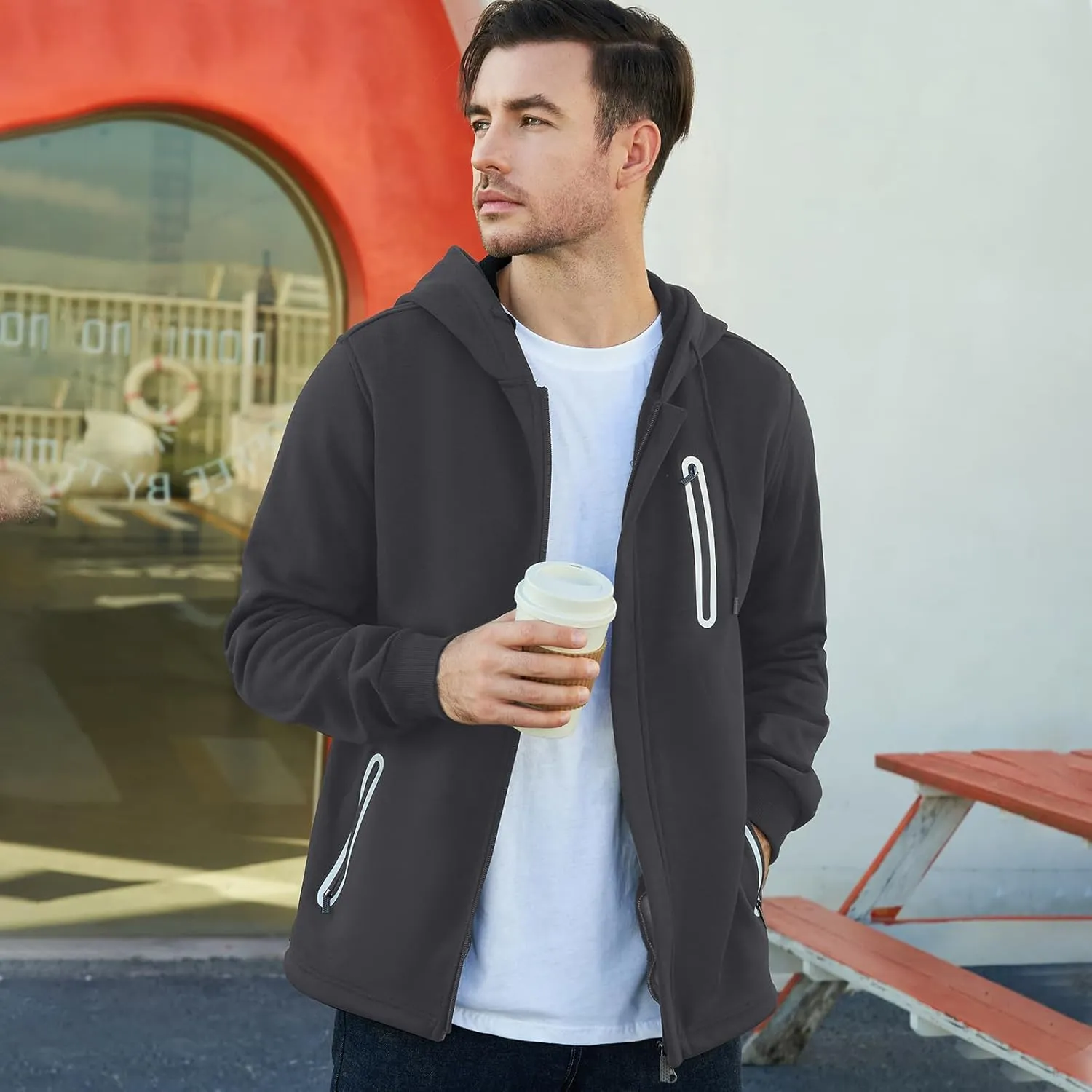 MANTORS Mens Fleece Jackets Contrast Hoodies Lightweight Sweatshirt Color Block Jacket Coats
