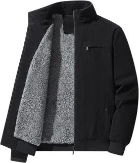 Men's Fleece Heated Jacket Thermal Sherpa Lined Padded Winter Coat Button Lapel Long Sleeve Thicken Warm Outerwear