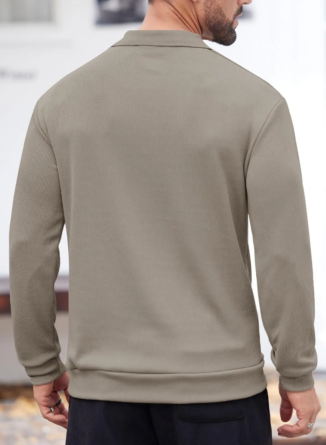Mens Polo Shirts Long Sleeve V Neck Golf Shirt Casual Solid Color Classic Pullover (S-XXL)