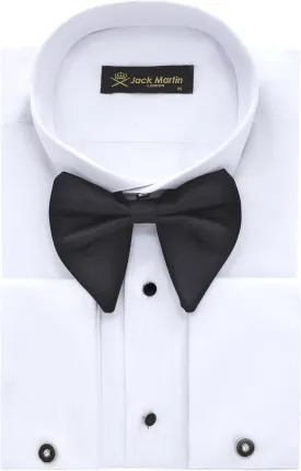 Men's White Wing Collar Tuxedo Shirt with French Cuffs | Set Incl. Cufflinks & Black Bow Tie | Luxe Dress Shirts for Men