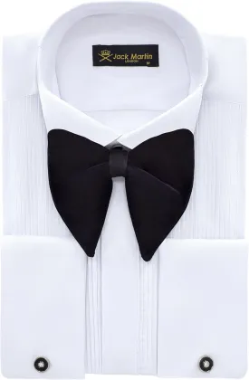Men's White Wing Collar Tuxedo Shirt with French Cuffs | Set Incl. Cufflinks & Black Bow Tie | Luxe Dress Shirts for Men