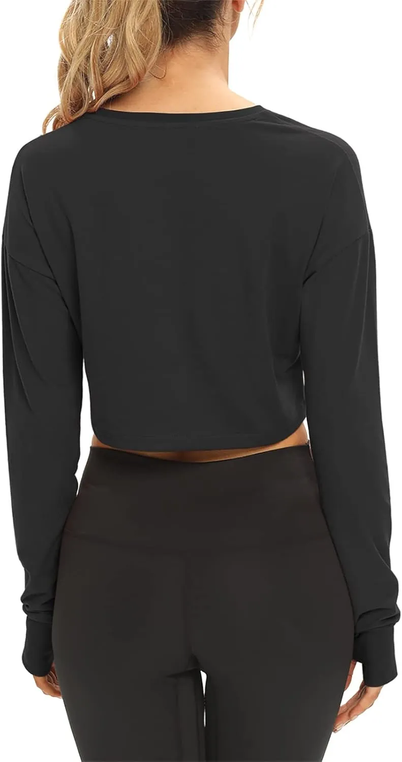Mippo Long Sleeve Crop Tops Workout Athletic Gym Shirts Cropped Sweatshirts for Women