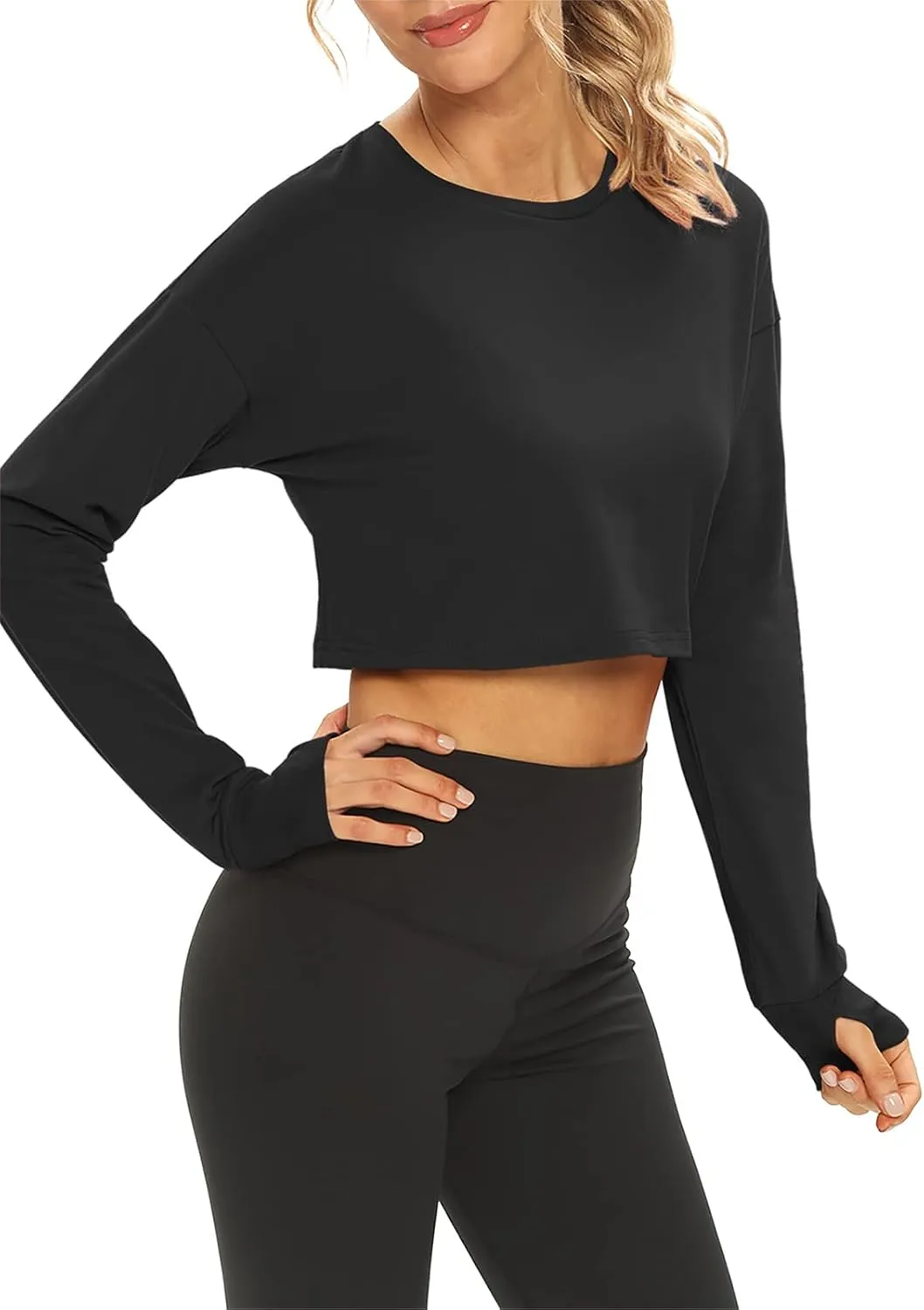 Mippo Long Sleeve Crop Tops Workout Athletic Gym Shirts Cropped Sweatshirts for Women