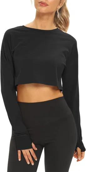 Mippo Long Sleeve Crop Tops Workout Athletic Gym Shirts Cropped Sweatshirts for Women