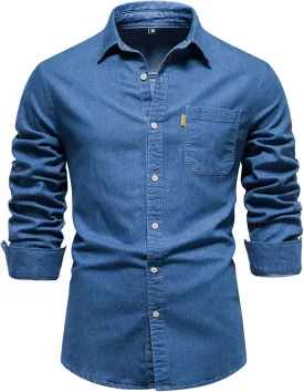 Mmoneyake Men's Stretch Denim Shirt Jackets Long Sleeve Casual Slim Fit Jean Shirt Button Down Shacket Overshirt with Pocket