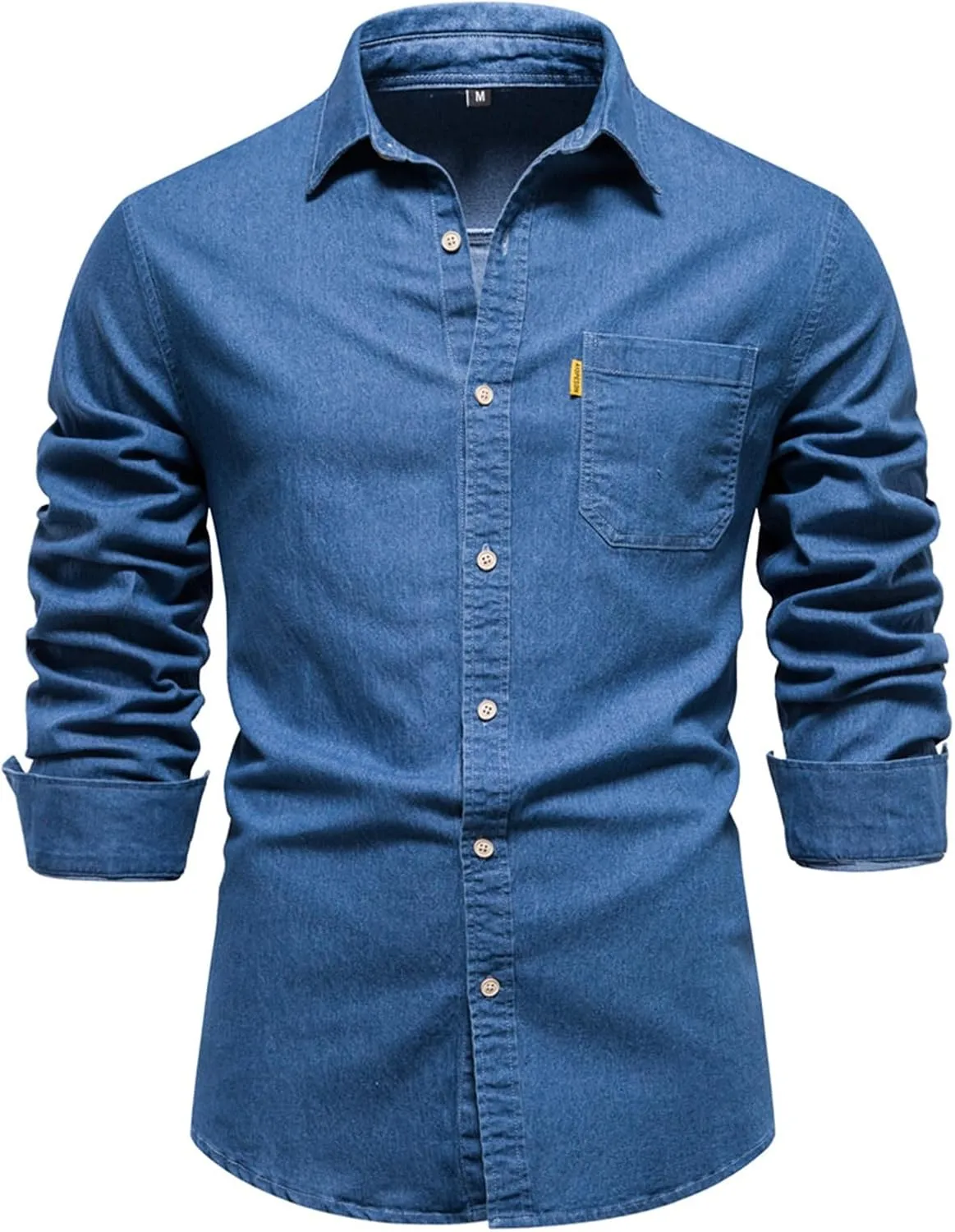 Mmoneyake Men's Stretch Denim Shirt Jackets Long Sleeve Casual Slim Fit Jean Shirt Button Down Shacket Overshirt with Pocket