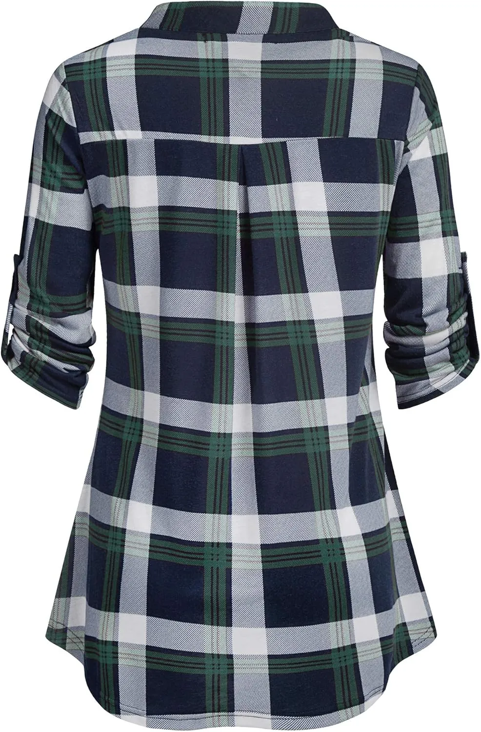 Ninedaily Women's 3/4 Sleeve Plaid Shirts Zip Floral Casual Tunic Blouse Tops